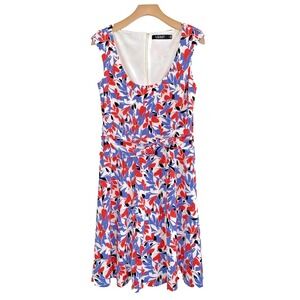 Lauren Ralph Lauren Womens Sz 4 Jersey Fit & Flare Dress‎ Blue Pink Floral Print